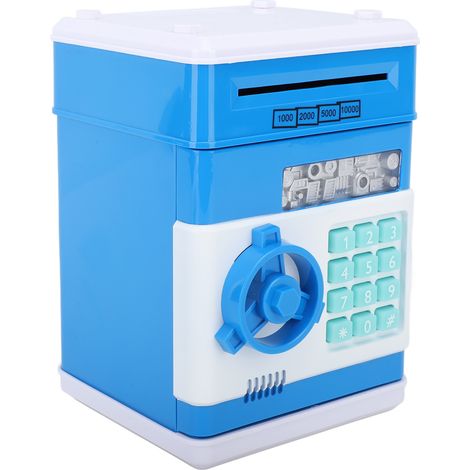 Tirelire ATM Banque avec Musique, Coffre à Monnaie Mignon à Mot de Passe, Décoration de Bureau Bleue, Économiseur d'Argent pour Enfants et Adultes, Cadeau Idéal (1/5)