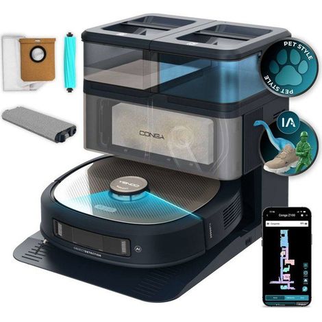 Aspiradora robot fregadora - CECOTEC - Conga Z100 - 20 000 Pa - Negro / Inox