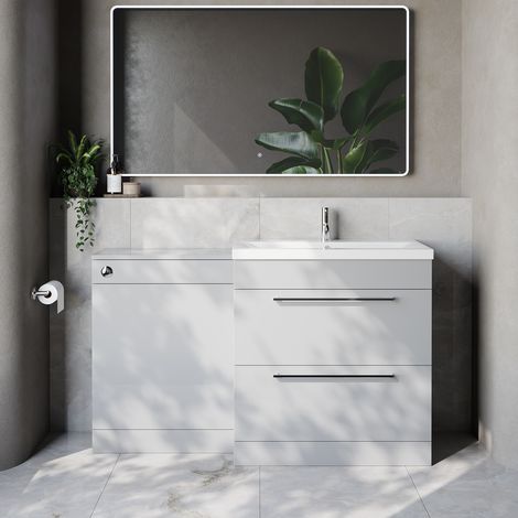 Napoli 390 Cento Gloss Grey Pearl 1400mm 2 Drawer Vanity Unit Toilet Suite with Glide Basin - 1400mm - Chrome 480mm HandleWithout Kingston Toilet Pan