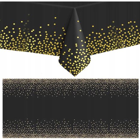 Nappe jetable en feuille d'aluminium anti-taches pour table noire avec confettis dorés