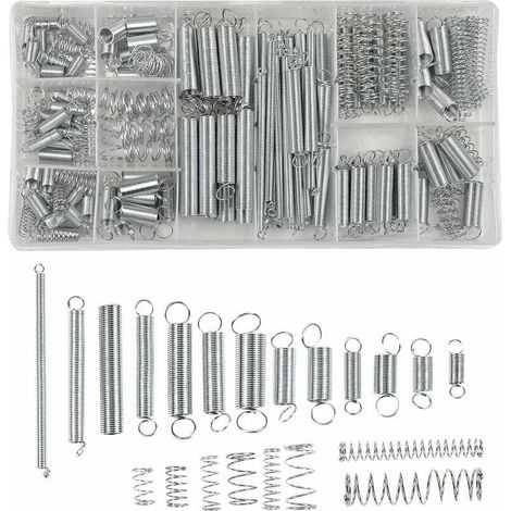 Ressorts de compression, ressorts de traction - Assortiment de 20 tailles de ressorts d'extension en acier galvanisé avec boîte de rangement (200 pièces) (1/4)