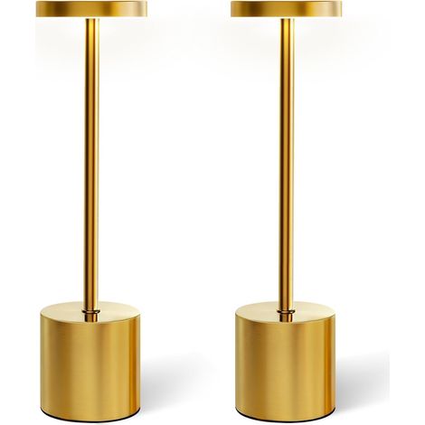 Lámpara de escritorio inalámbrica, control táctil, 3 modos de iluminación, resistente al agua, portátil, 2 unidades (color dorado). (1/5)