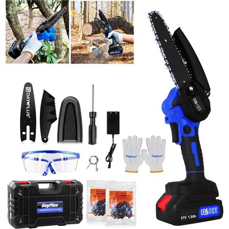 La scie à chaîne électrique - comprenant 2 batteries - est utilisée pour couper le bois et les arbres, avec une longueur de coupe de 80 mm et 2200 coups par minute (1/5)