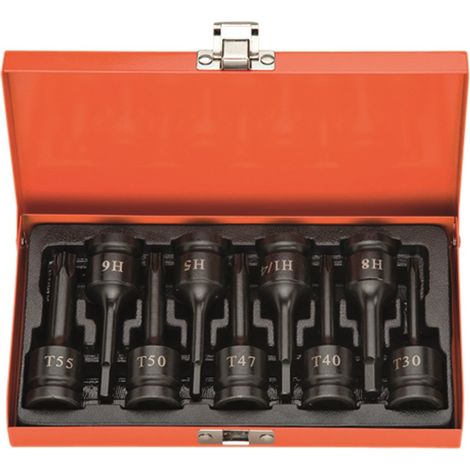 DRAKKAR - Douilles tournevis à chocs 1/2" avec empreinte Torx® et hexagonal - coffret métallique de 9 pcs - 11436