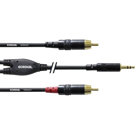 Câble adaptateur audio [1x Jack mâle 3.5 mm - 2x Cinch-RCA mâle] Cordial CFY0.9WCC noir 0.90 m