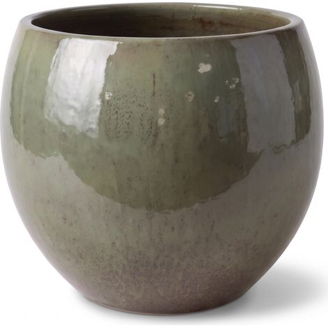 Pot grande taille d'extérieur MOZART 43x35cm vert crème, fait main en terre cuite émaillée, résistant au gel