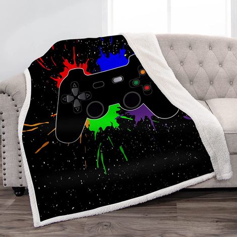 Couverture Sherpa douce et chaude pour joueurs - Plaid de jeu vidéo 50x60 pouces pour enfants adolescents adultes, cadeau Noël anniversaire, jeté cosy pour canapé canapé lit décoration chambre (1/5)
