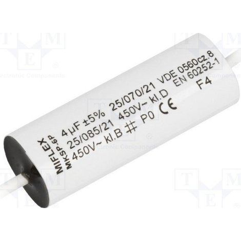 Condensador Motor 4uF 450Vac AXIAL Medidas  15x47mm MKSP