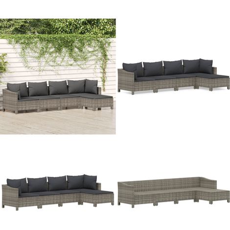 5-tlg. Garten-Lounge-Set mit Kissen Grau Poly Rattan - Gartenloungeset - Loungemöbel - Gartenmöbel - Rattan Möbel - Polyrattan - Home & Living (1/5)