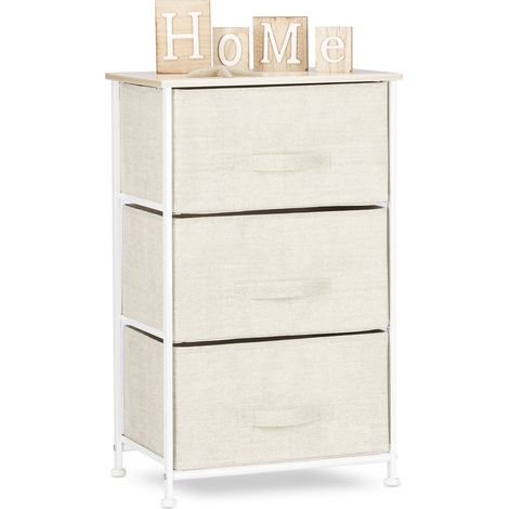 Relaxdays Regalsystem, 3 Stoff-Schubladen, universale Schubladenbox, Metall und Holz, HxBxT: 73 x 45 x 30 cm, beige
