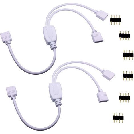 2pcs Câble Diviseur 1 à 2 Bande LED RGB Câble Séparateur Ruban LED Répartiteur DC à 2 Voies 1 to 2 LED Splitter Cable 4 Broches Rallonge pour SMD 5050 3528 2835 RGB LED Strip -30cm, Blanc [Classe éner (1/5)
