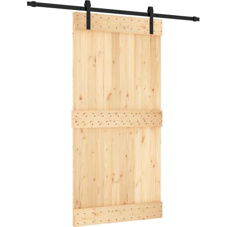 Sliding Door Natural and Black 100 x 210 cm Solid Pine Wood vidaXL (1/5)