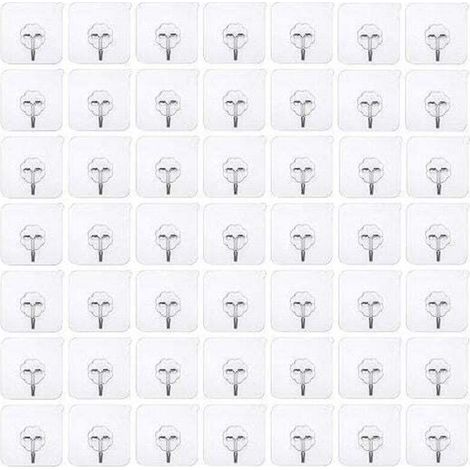 50 pièces de crochets adhésifs sans perçage - Crochet sans perçage auto-adhésif - Crochet mural transparent - Crochet adhésif transparent - Crochet de porte patère étanche - Idéal pour cuisine salle (1/4)