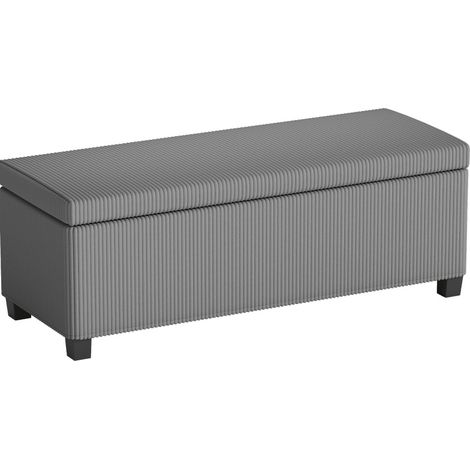 Panca contenitore imbottita grigia in tessuto a coste 112 x 42 x 40 cm (1/5)