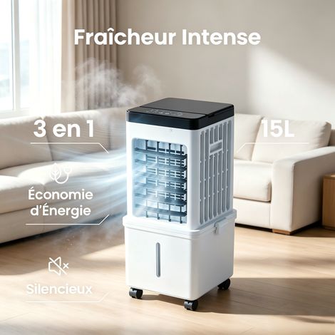 Climatiseur sans installation 15L blanc ivoire à commandes manuelles, rafraîchisseur évaporatif 3 modes de vent, faible consommation énergétique pour dortoir étudiant (1/5)