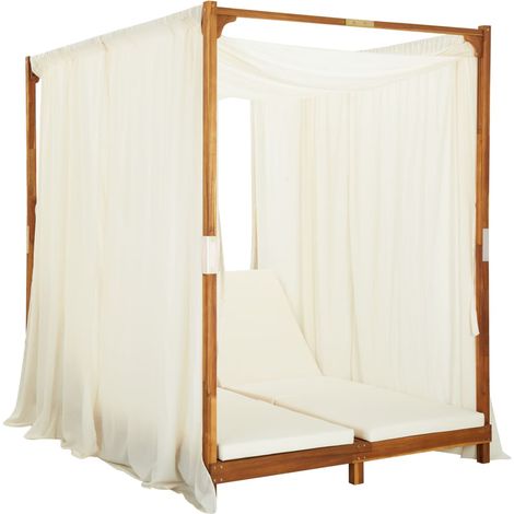 Maison Exclusive - Lettino Prendisole Doppio con Tende e Cuscini in Legno Acacia