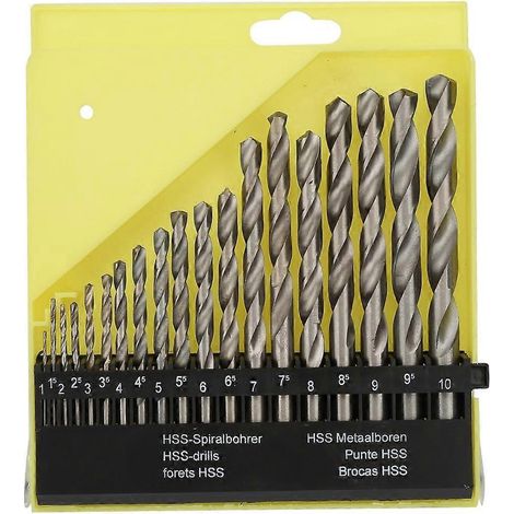 19-teiliges HSS-Spiralbohrer-Set mit geradem Schaft aus Schnellarbeitsstahl (HSS) inklusive Koffer, 1–10 mm