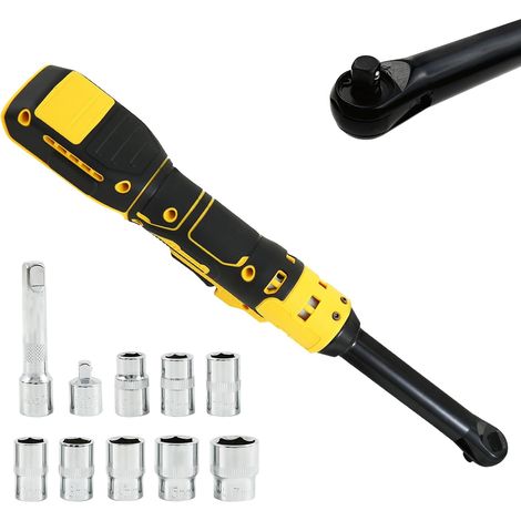 Extended 3/8" cordless electric ratchet wrench compatible with Dewalt 18V/20V batteries, 320RPM 80Nm ratchet wrench with 6" head and LED light, with 8 sockets and 1/4" adapter. Battery not included. (1/5)