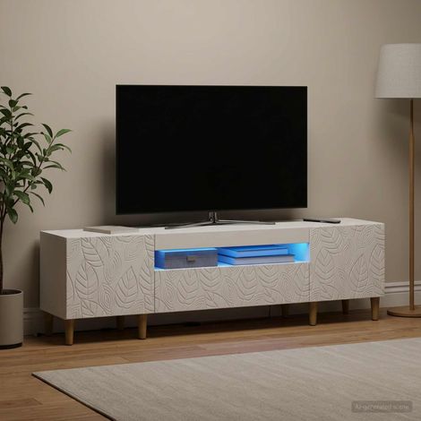 Beyamis Meuble TV LED en bois composite blanc (1/5)