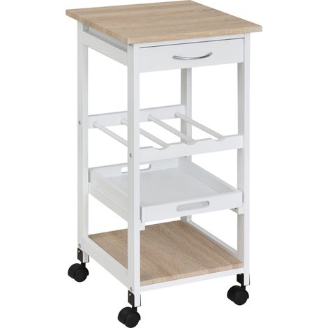 Carrito de servicio camarera de cocina 37 x 37 x 76 cm bandeja extraíble con ruedas acabado mate elegante de MDF blanco 210000995 (1/5)