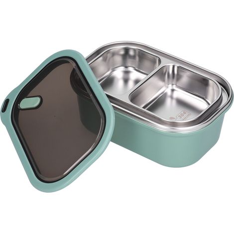 Boîte-repas Bento Inox 1.2L Double Couche Étanche, Récipient Alimentaire pour École Pique-nique (Vert) (1/5)