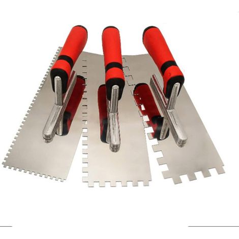 Truelle à plâtrer, outil de maçonnerie, truelle à plâtrer en acier inoxydable, outil de pose de carrelage, grattoir cranté, truelle à rainures carrées