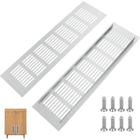 Lot de 2 Grille Aeration Rectangulaire Aluminium 300x80mm Grille Ventilation Metal pour Meuble Chaussure Cuisine Plaque Aeration Porte Armoire Anti-Humidité et Odeurs Facile à Installer Blanc (1/5)