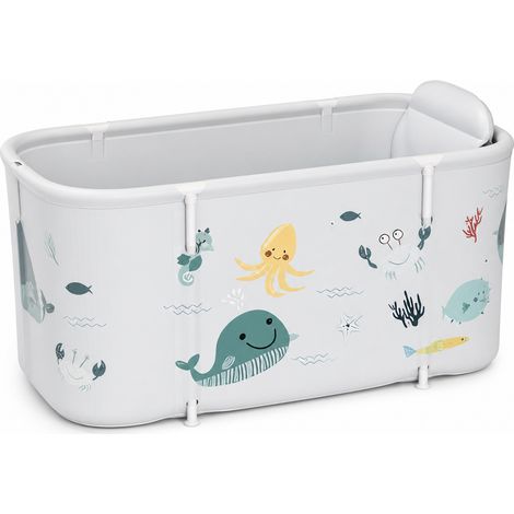 Vasca da bagno pieghevole per adulti 120 cm quadrata con schienale motivo marino (1/5)