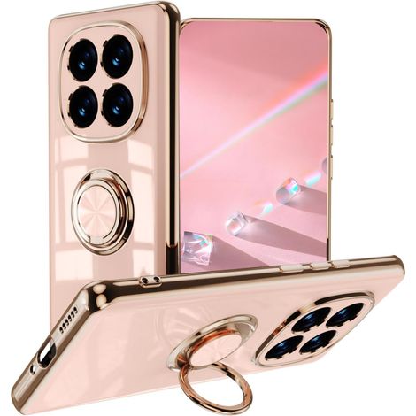 Coque pour Xiaomi Redmi Note 15 4G/5G, Très Mince Antichoc Premium TPU Bumper Souple Silicone Housse, Élégant Électrolytique Bord Or 360°Anneau Support Étui, Rose (1/5)