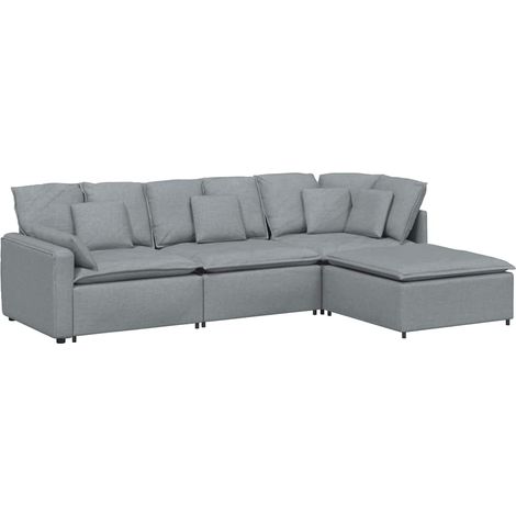 Modulares Sofa mit Fußhocker Kissen Stoff Hellgrau vidaXL (1/5)
