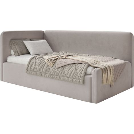 Selsey Fanko – Jugendbett 90x200 cm mit Matratze, Kopfteil links, Samt, Graubeige