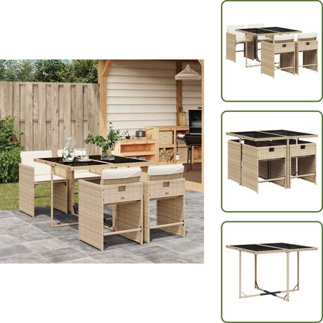 5-tlg. Garten-Essgruppe mit Kissen Beige Poly Rattan - Garten Essgruppe - Garten Essgruppen - Outdoor Essgruppe - Terrasse Essgruppe (1/5)