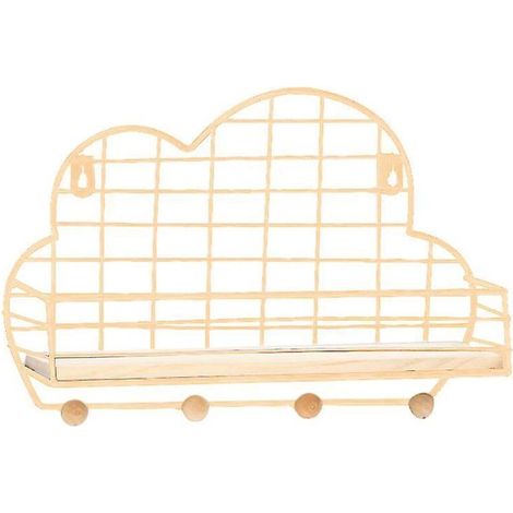 Étagère murale en métal et bois avec paniers, crochets, porte-livres et organisateur de rangement Golden Cloud (1/5)