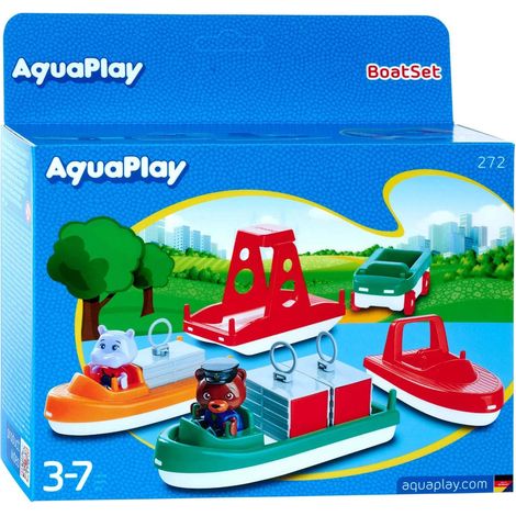 AquaPlay – BoatSet – Accessori per acqua vasca da bagno, 4 barche, 1 Amphi Lorry e Bo e Wilma, per bambini dai 3 anni in su (1/4)