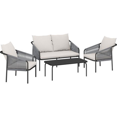 4-teiliges Rattan-Lounge-Set mit Kissen und Tisch