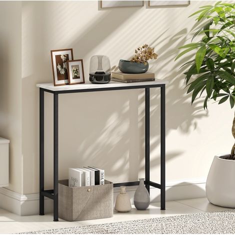Konsolentisch aus Holz und Metall Schwarz 75 cm mit Marmoroptik, platzsparend (1/5)
