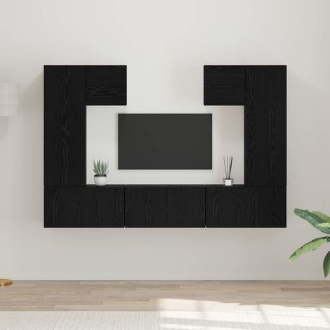 TV-Schrankset 7 pcs Schwarz Eichen-Optik Holzwerkstoff