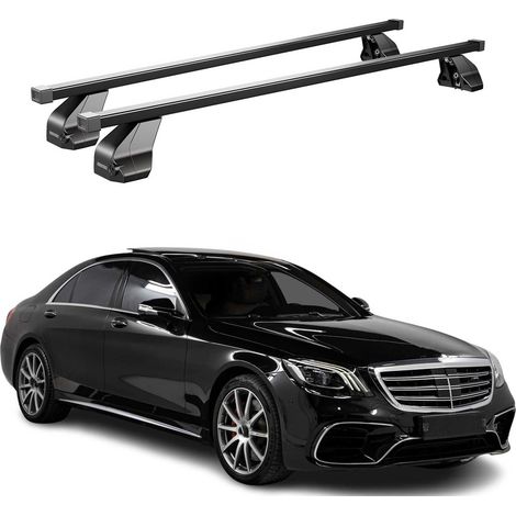 OMAC Dachträger Querträger Stahl für Mercedes S Klasse W222 2014-2020 – Abschließbar – City-Crash-getestet – DIN 75302:2019 – ISO/PAS 11154:2006 – Max. 75 kg Schwarz (1/5)