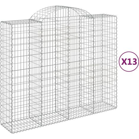 Gabbione Cestini Recinzione Gabbia Muro di Sostegno Arco 13 pz 200 x 50 x 160/180 cm Ferro Zincato Argento 020040373