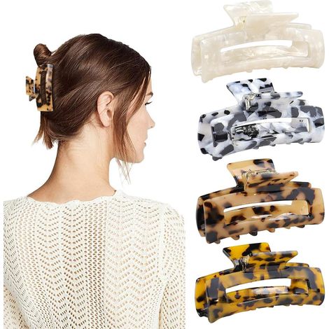 Grande Pince Cheveux Femme, Acétate Pince à Cheveux Antidérapantes Pinces à Cheveux Coquille de Tortue Epingle Cheveux Femme Imprimé Léopard Accessoires Cheveux 4 Pack (1/5)