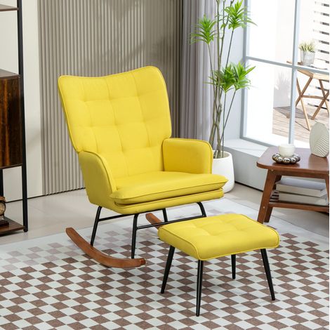Mecedora 64x89x90 cm amarilla en poliéster con reposapiés y respaldo alto (1/5)