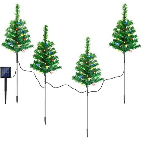 Jiubiaz Árbol de Navidad solar para jardín con estaca, 4 unidades, 80 LED multicolor, 8 modos, 50 cm (1/5)