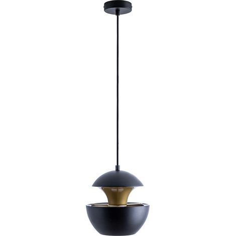 Paco Home Pendelleuchte Hängelampe Esstischlampe 1,5m Textilkabel Kürzbar Indirektes Licht  Schwarz-Messingfarben,  Ø20 cm + Leuchtmittel A60 Klar