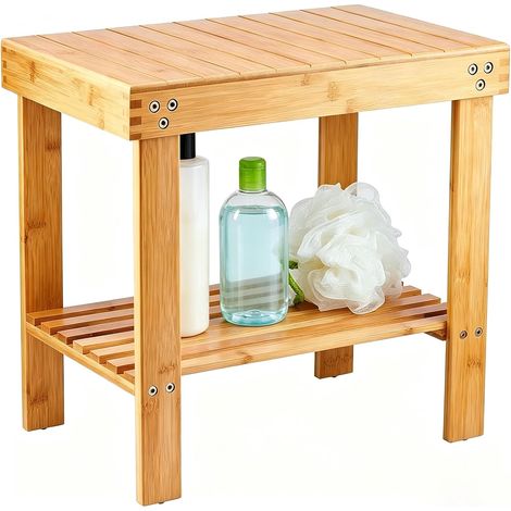 Tabouret en Bambou, Repose-Pieds, Tabouret de Rasage, étagère de Rangement, Durable, léger et antidérapant, Bois Dense, Taille L (1/5)