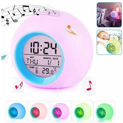 Réveil lumineux enfant – 7 couleurs LED – 6 sons naturels – Affichage clair – Matériau ABS – Fonction alarme douce (1/5)