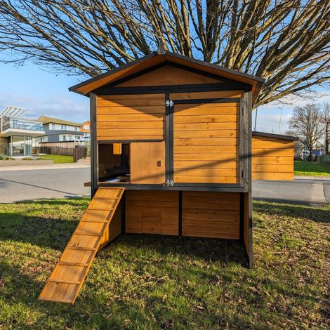 Animal Valley â Poulailler Vorwerk pour 10 Ă 18 poules â Toit en shingle noir â Panneaux en bois de pin 12 mm â 2 portes d'accĂšs verrouillables (1/5)