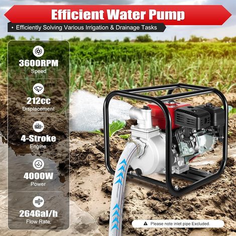 Benzinpumpe, 2-Zoll-4-Takt-pneumatische Abwassertransportpumpe, 7,5 HP 212CC Garten-Farm-Bewässerungsbenzinpumpe, tragbare Hochdruck-Bewässerungspumpe (1/5)