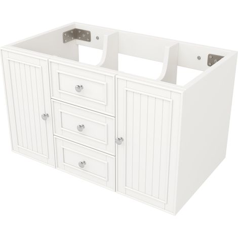 Meuble sous lavabo suspendu avec 3 tiroirs, plan vasque céramique blanc 78,5x46x46,8 cm (1/5)