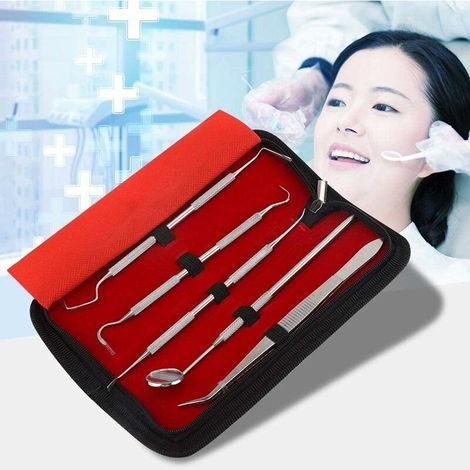 Ulisem Dentist Kit - Ensemble d'outils de Dentiste Professionnel en Acier Inoxydable 5 pièces Kit de Nettoyage pour Adultes, Enfants et Animaux de Compagnie Utilisation d'hygiène buccale (1/5)