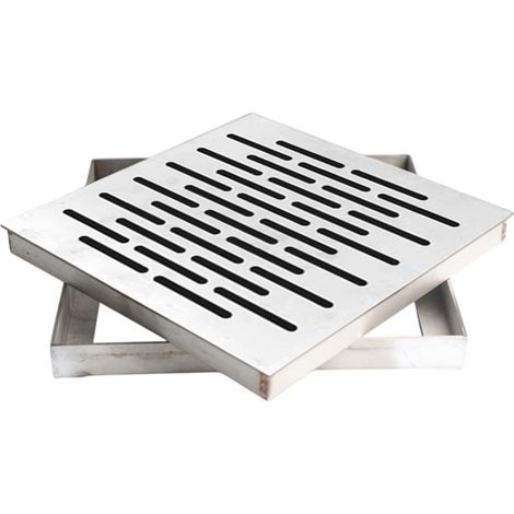 Grille de drainage carrée en acier inoxydable avec cadre - Antidérapant, débit rapide, pour salle de bain, cuisine, intérieur & extérieur - Plusieurs tailles disponibles (300 x 300 x 20 mm) (1/5)